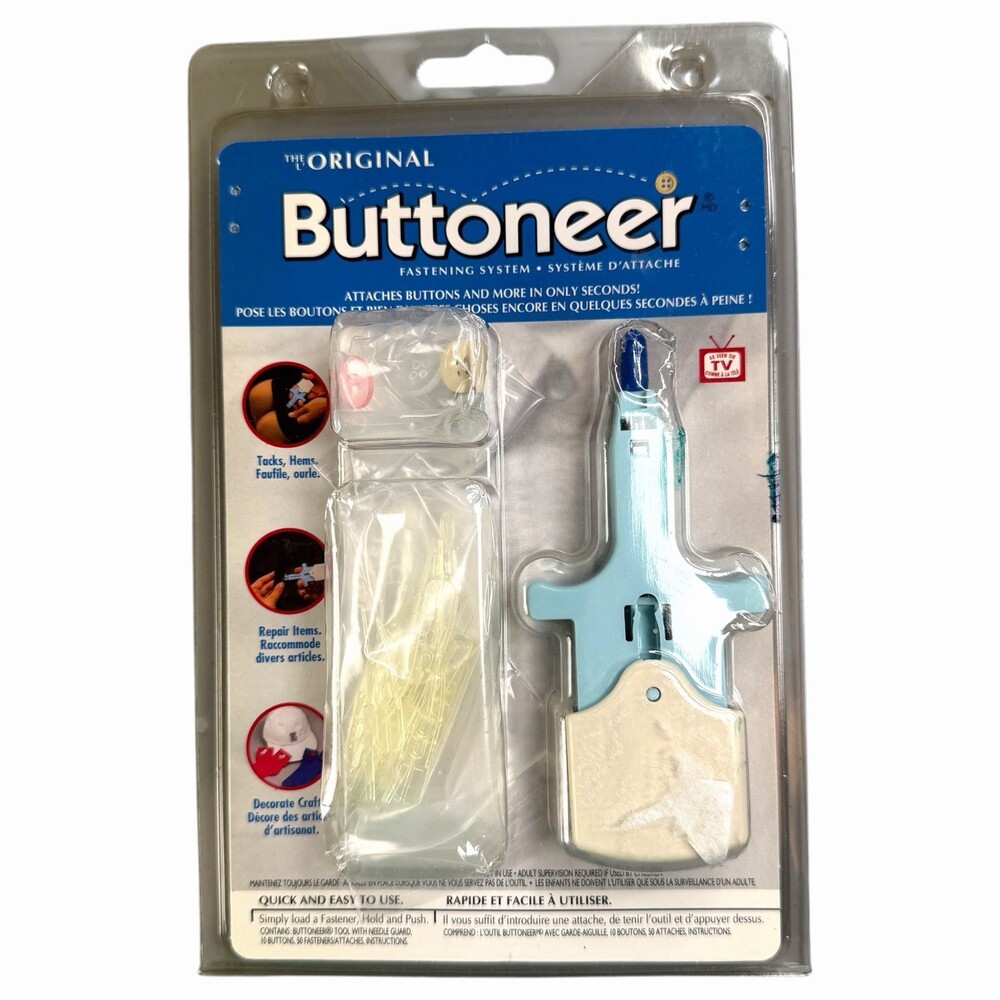 Buttoneer Fastening System Tool w/ Needle Guard Buttons Fasteners